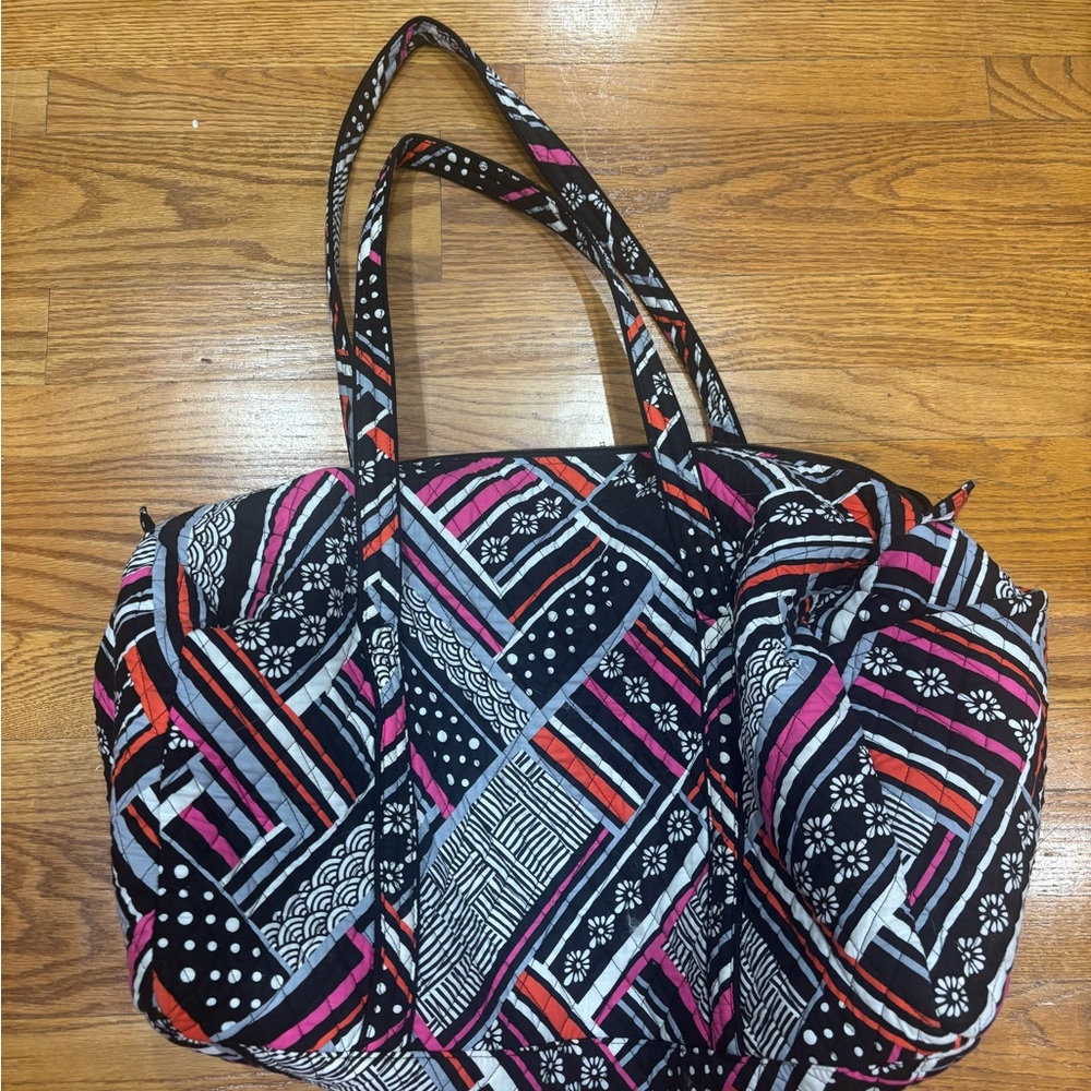 Patterned Tote Bag - Black and Pink